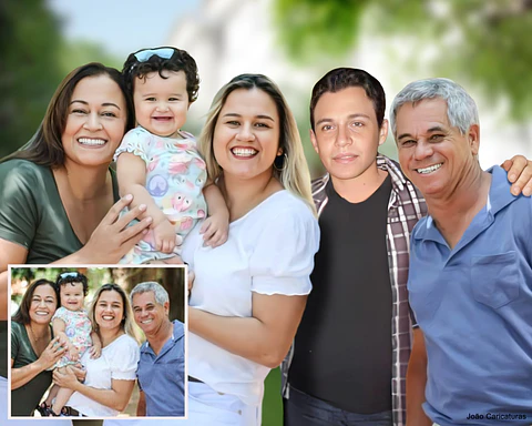 Unir fotos atuais com fotos antigas, juntando pessoa falecida, editando, melhorando qualidade das fotos, foto família toda, foto antiga impressa, foto escaneada, foto recortada e adicionada a outra