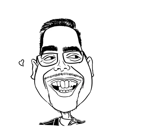 Desenho de caricaturas de rosto sem cor, caricatas, com distorção, com aumentos, engraçadas, cômicas, divertidas, desenhada a mão, aniversário, sorrisão, bocão, narizão, orelhão, narigão, namorada