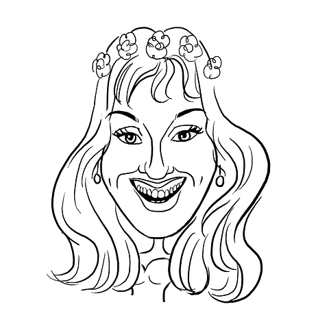 Desenho de caricaturas de rosto sem cor, caricatas, com distorção, com aumentos, engraçadas, cômicas, divertidas, desenhada a mão, aniversário, sorrisão, bocão, narizão, orelhão, narigão, namorada