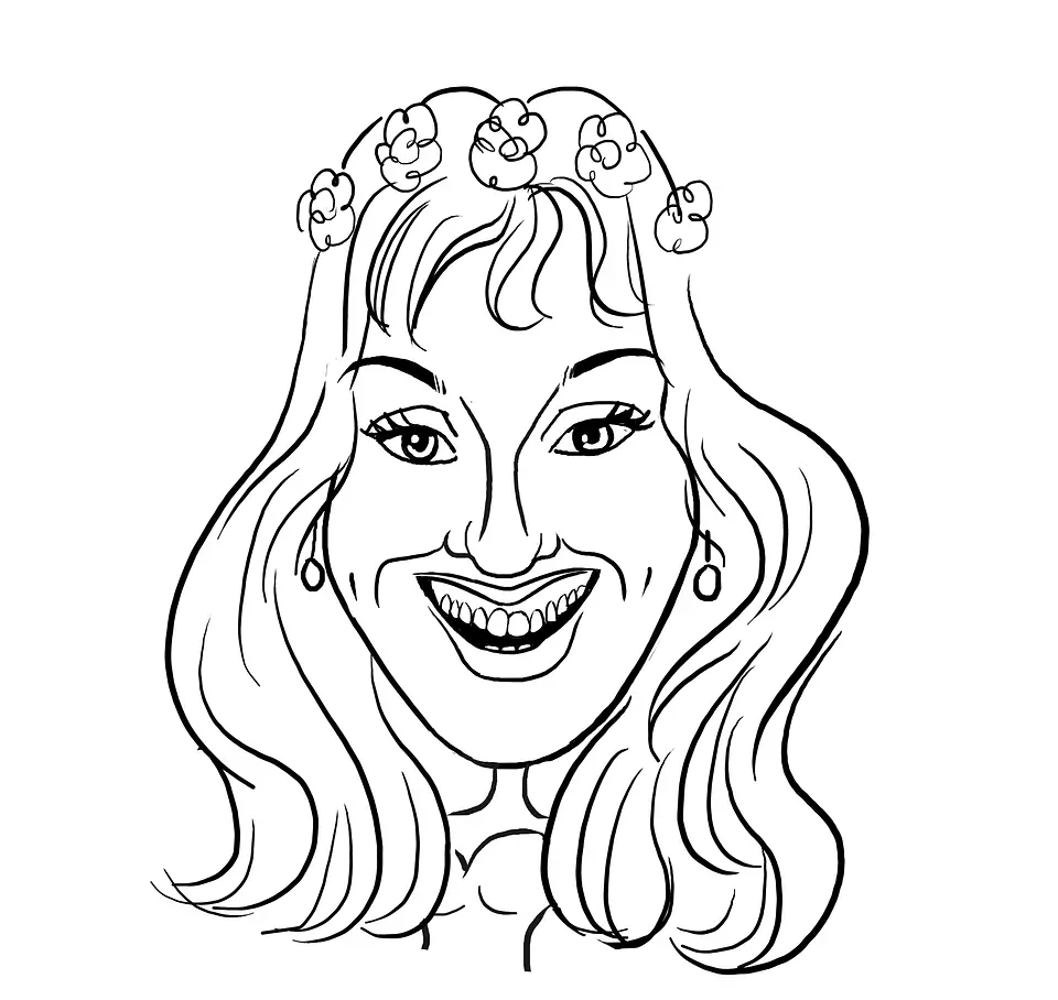 Desenho de caricaturas de rosto sem cor, caricatas, com distorção, com aumentos, engraçadas, cômicas, divertidas, desenhada a mão, aniversário, sorrisão, bocão, narizão, orelhão, narigão, namorada 1