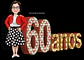 Caricatura mulher Aniversariante festa estilo anos 50 60 70 80 vestido bolinha amarelinha sra idosa velha guarda caricatura desenho letras letreiro moda vestimenta - Thumbnail 1