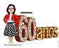 Caricatura mulher Aniversariante festa estilo anos 50 60 70 80 vestido bolinha amarelinha sra idosa velha guarda caricatura desenho letras letreiro moda vestimenta - Thumbnail 4