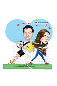 Desenho de caricatura digital namorados time vasco da gama apaixonada bola jogador tirando de campo sacolas de compras dentista puxando pela gola gastadora noiva pedido de namoro 