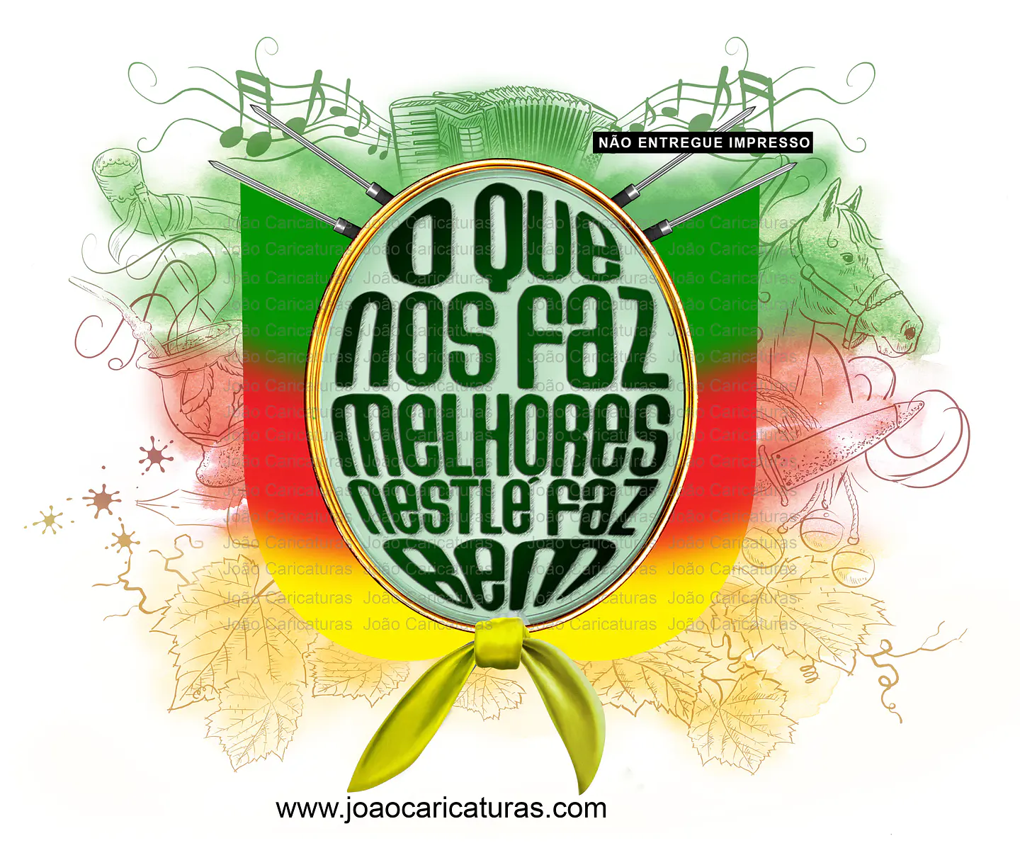 Brasão Rios Grande do Sul, gaúcho, cavalo chimarrão sanfona espeto  carne ocktoberfest faca berrante logo Danças, cantos, tocada de gaita, chimarrão, churrasco, declamação de trovas, lendas, folclore  1