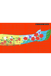Desenho ilustração artistica braço de homem segurando copo cachoeira flores beija flor água e solo  seco seca sol irrigação arvores mortas arco iris deserto força da agua