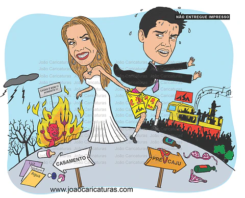 Caricatura de Casamento no Trio Elétrico – Tema Carnaval, Micareta e Forró Personalizado