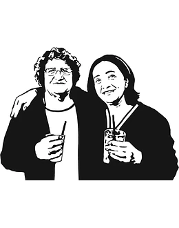 Desenho digital  vetorial estilizado traço preto abraçadas amigas bebendo refrigerant copo na mão camiseta ilustração peq impressões realista parecida personalizada família irmãs rancho memória eterna