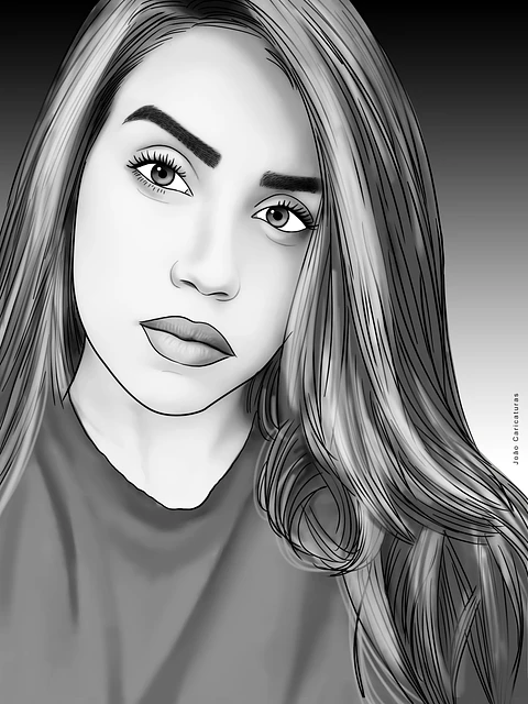 Desenho digital de rosto feminino mulher namorada presente lembrança dia das mães garota meio tom cinza perfeito alta qualidade 