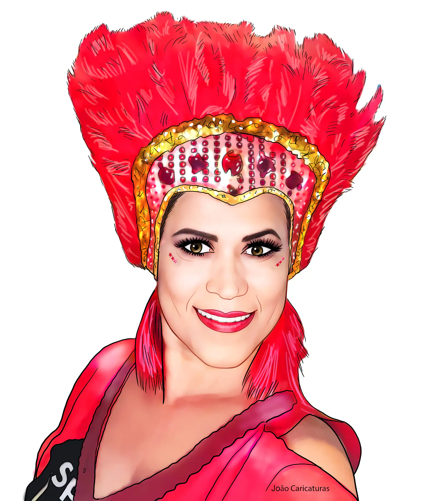 desenho digital sob encomenda através de fotos da pessoa realista garota mulher fantasiada carnaval fantasia carnavalesca fuliã sambista 1