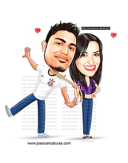 Caricatura desenho casal namorados time de futebol corinthians puxando corda pescoço amarrado preso controlado na corda cachorrinho timão torcedor fanático gaviões da fiel