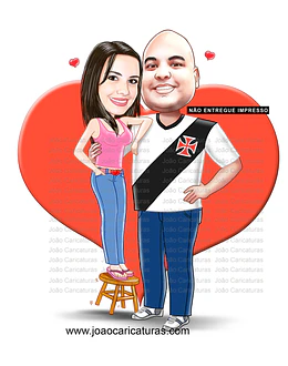 Desenho de caricatura de casal namorada baixinha banquinho namorado grandão vascaino time torcida vasco magrinha 