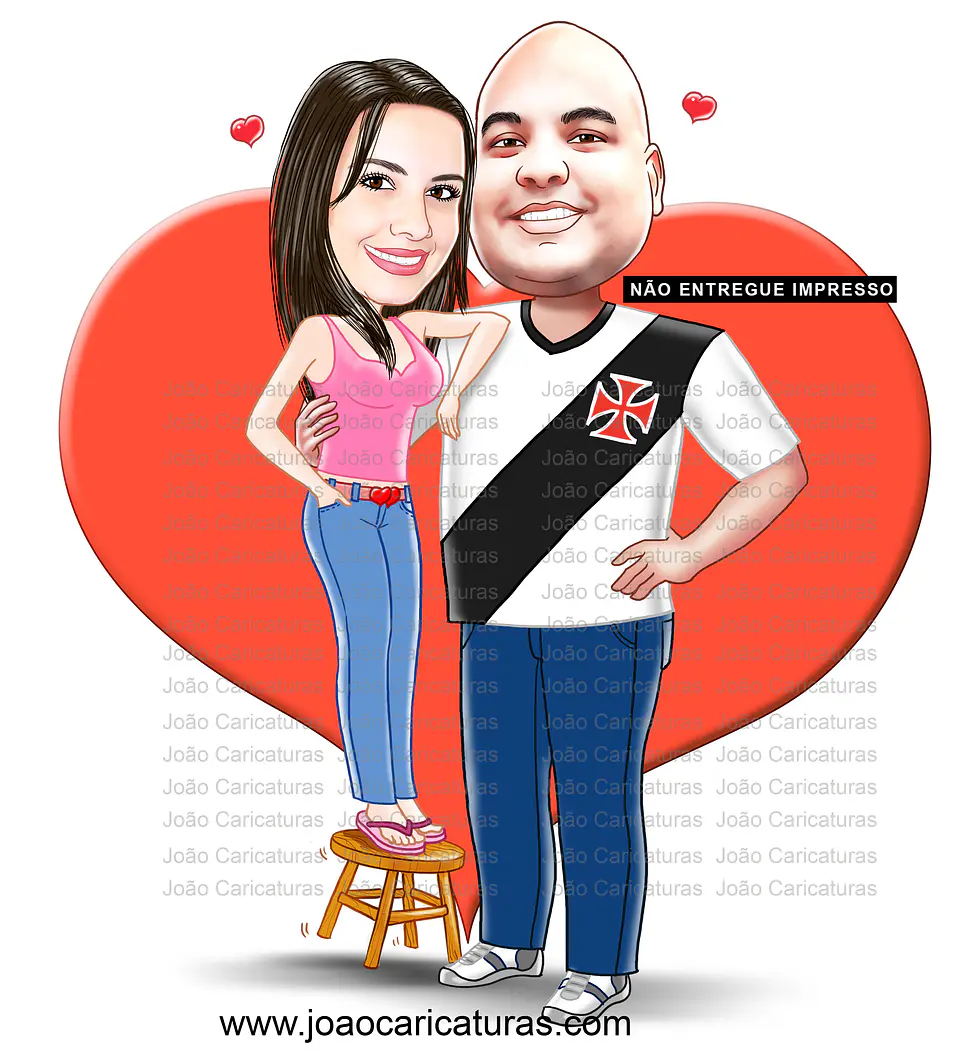 Desenho de caricatura de casal namorada baixinha banquinho namorado grandão vascaino time torcida vasco magrinha  1