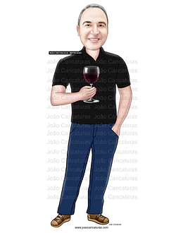 Caricatura realista festa aniversário homem adulto pai irmão brindando  esposo marido em pé vinho brindando comemoração