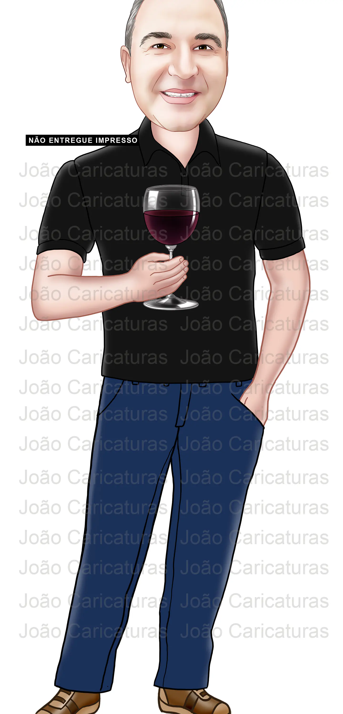 Caricatura realista festa aniversário homem adulto pai irmão brindando  esposo marido em pé vinho brindando comemoração 1
