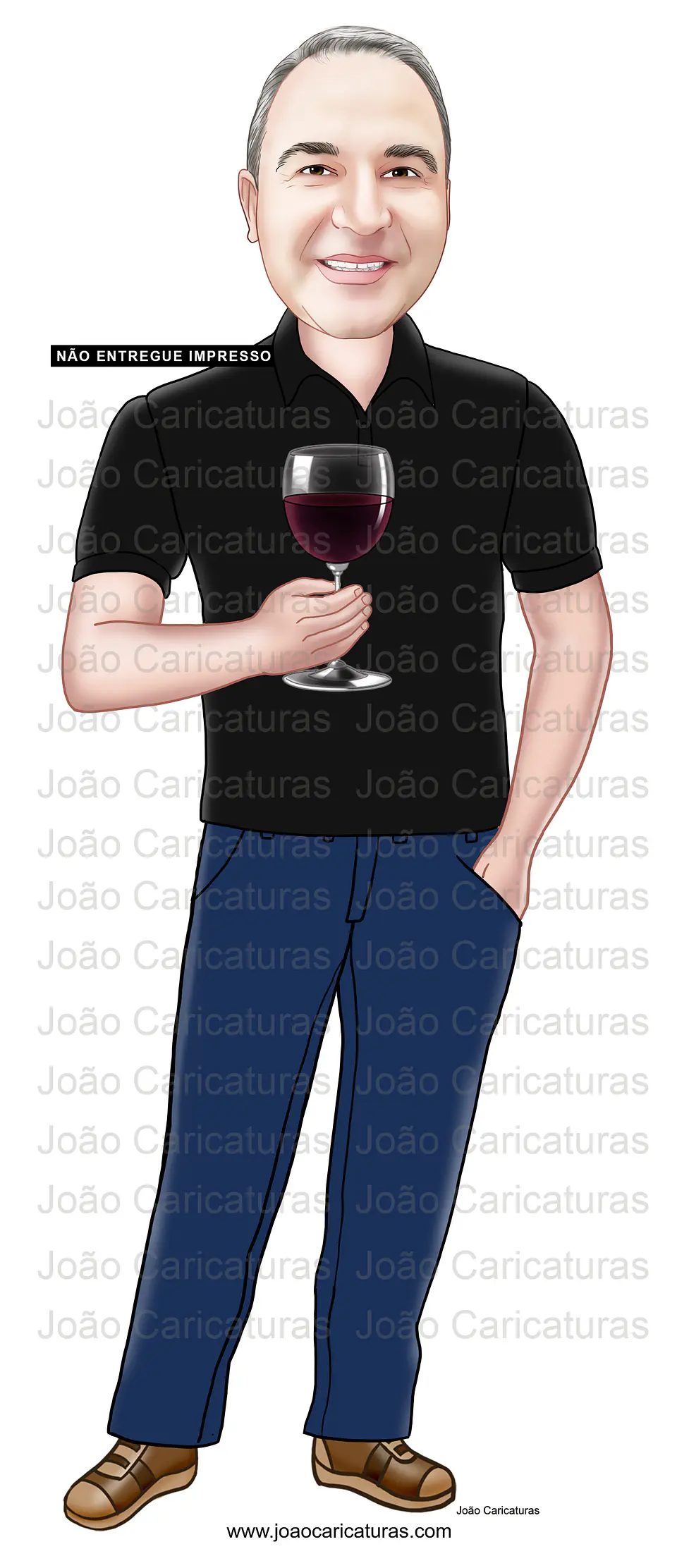 Caricatura realista festa aniversário homem adulto pai irmão brindando  esposo marido em pé vinho brindando comemoração 1