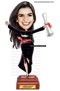 Caricaturas digitais mulher certificado direito desenho rosto delicados e super idênticos, Formandos universitários diplomados, formados, formatura, direito civil, RH, recursos humanos, direito