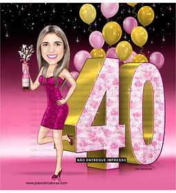 Lindas caricaturas festa convite aniversário mulher o  tema 20 30 40 50 anos balões rosa champanhe chandon brut rose floral flores delicado feminino bexiga dourado convite desenho mulher 