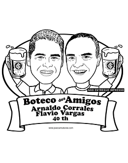 Caricatura Digital Tema boteco duplo- amigos, irmãos duas pessoas brindando, time, a traço, sem cor, corel, vetor