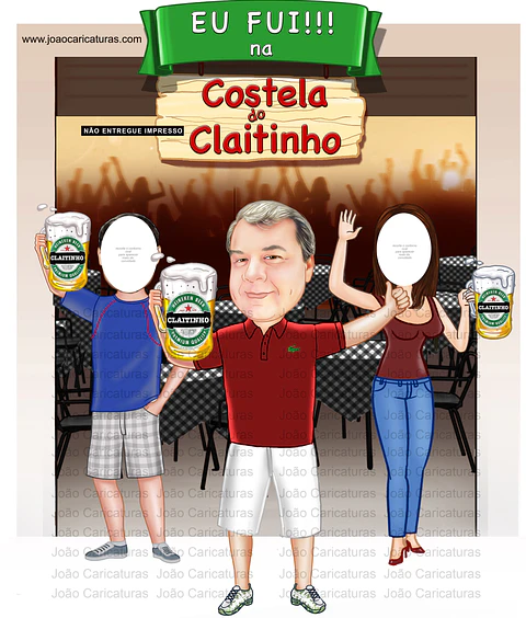 Caricatura Digital "Não impresso" -Tema boteco EU FUI aniversário- homem- pai- tio-festa- desenho-painel- banner homem mulher, mãe festa cerveja mesas botequinho convidados furo rosto 30 40 50 60 anos