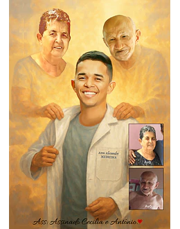Desenho pintura digital Homenagem avós falecidos para presentear como quadro na cerimônia do Avental faculdade jaléco