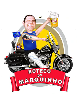 Caricatura aniversariante motoqueiro  motociclista moto grande Harley Davidson comemoração time boteco cerveja cruzeiro