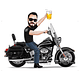 Caricatura aniversariante motoqueiro  motociclista moto grande Harley Davidson comemoração time boteco cerveja cruzeiro