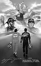 Desenho de Lewis Hamilton e Ayrton Senna Juntos, homenagem, cartaz, ilustração F1, levantando troféu, campeão, ídolo, piloto, carro de corrida, presente para papai para  imprimir , famosos, autódromo - Thumbnail 3