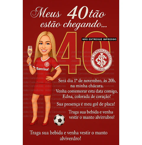 Caricatura mulher torcedora brindando aniversário fluminense palmeiras corinthias time bonita festa comemoração imprimir boteco champanhe 