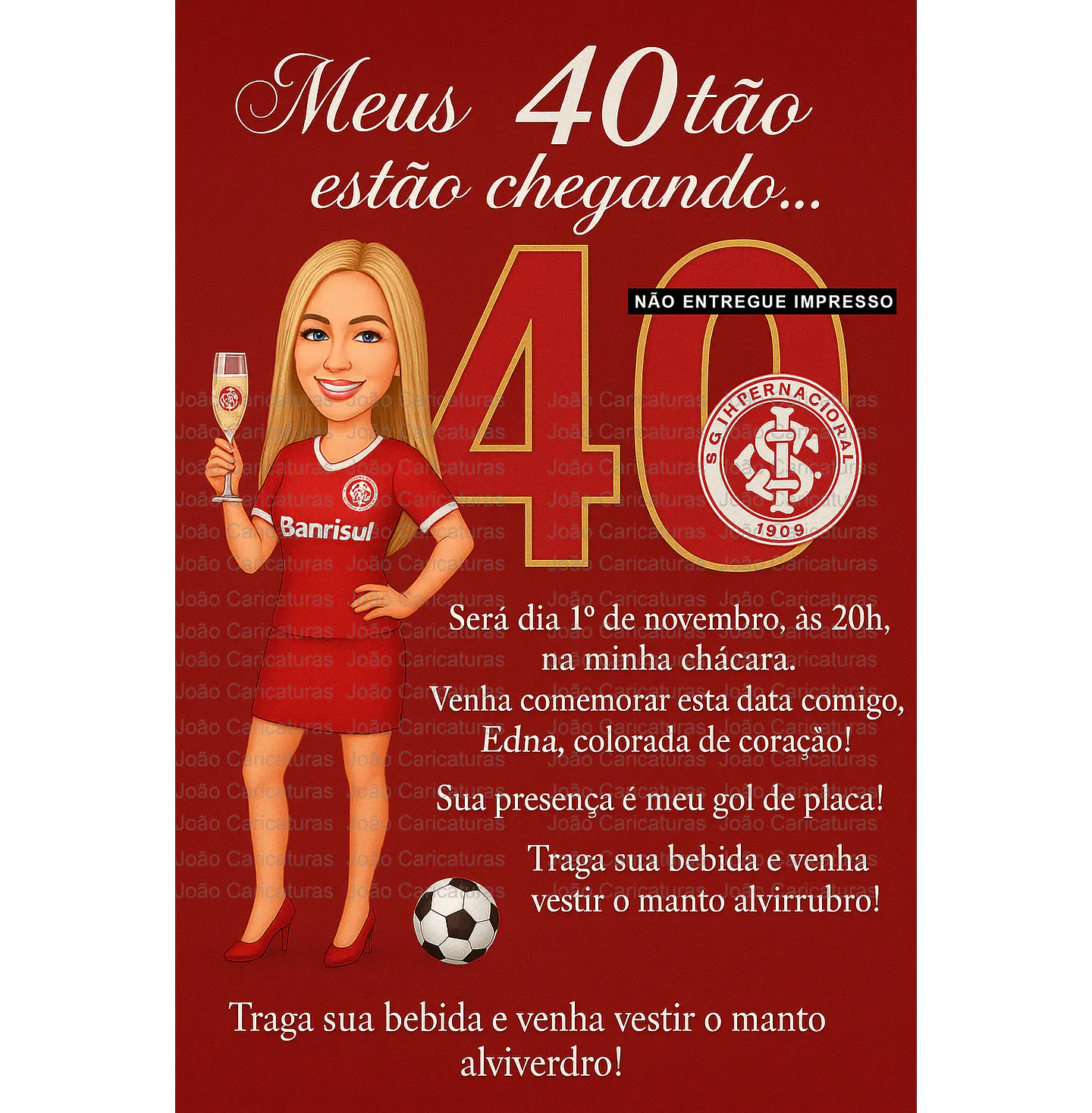 Caricatura mulher torcedora brindando aniversário fluminense palmeiras corinthias time bonita festa comemoração imprimir boteco champanhe  2