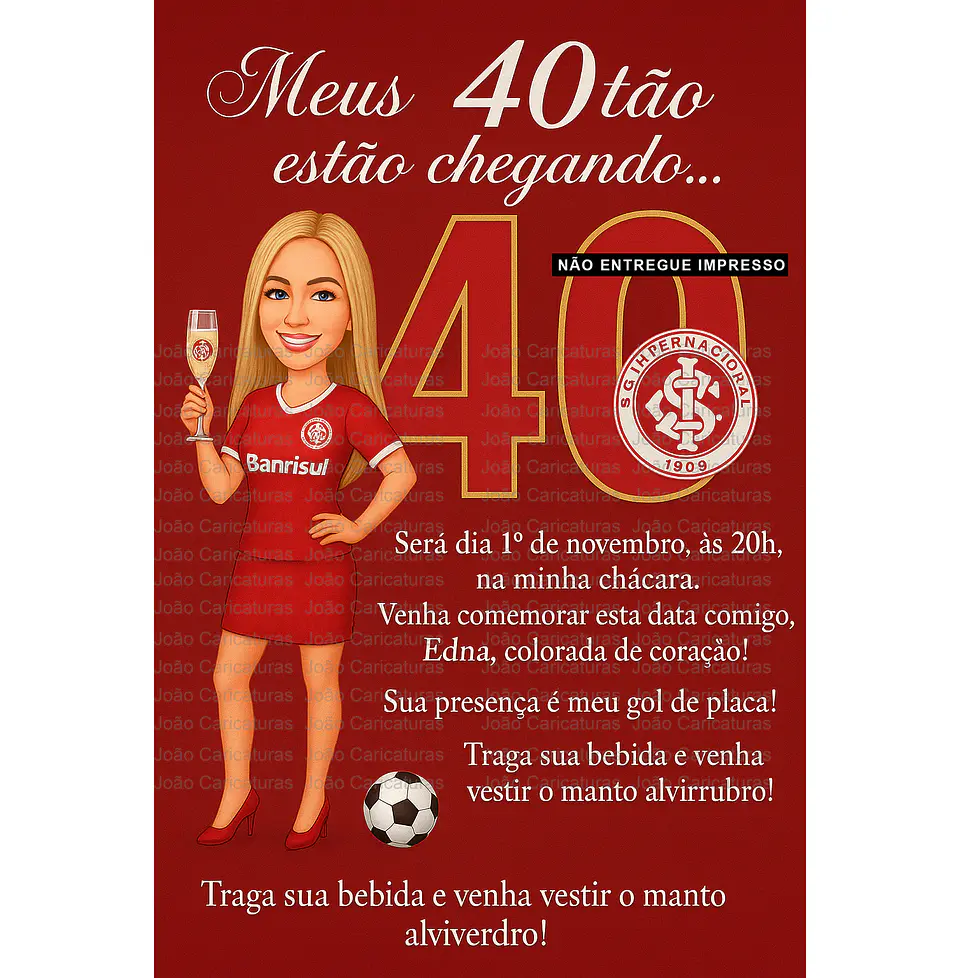 Caricatura mulher torcedora brindando aniversário fluminense palmeiras corinthias time bonita festa comemoração imprimir boteco champanhe  2