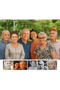 Fotomontagem 10 a 20 pessoas Profissional e digital. A foto que o tempo nunca deixou acontecer... avós tias irmãos netos sobrinhos pai mães