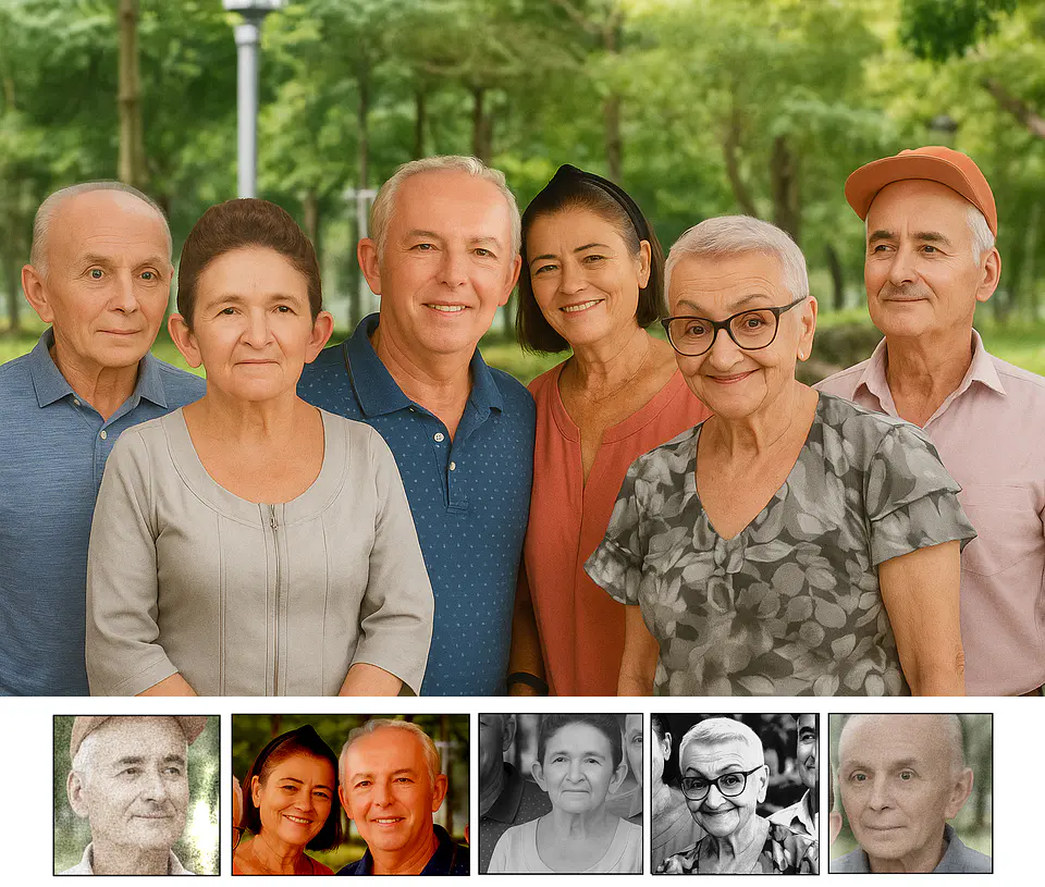 Fotomontagem 10 a 20 pessoas Profissional e digital. A foto que o tempo nunca deixou acontecer... avós tias irmãos netos sobrinhos pai mães 3