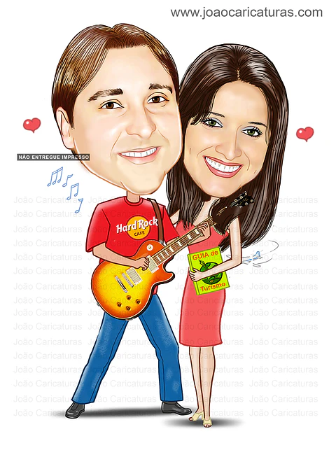 Caricatura digital de casal namorados namoro abraçados aniversário festa presente luar príncipe juntinhos crush moderna realista, caprichada rosto normal natura traços perfeitos vinho Santos 