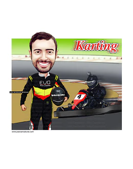 Caricatura corredor  homem namorado marido aniversariante corredor mini  kart  atleta medalha quadro banner camiseta velocidade presente criativo personalizado único hobby preferido