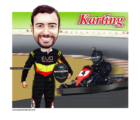 Caricatura corredor  homem namorado marido aniversariante corredor mini  kart  atleta medalha quadro banner camiseta velocidade presente criativo personalizado único hobby preferido