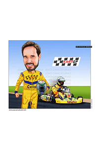 Caricatura corredor  homem namorado marido aniversariante corredor mini  kart  atleta medalha quadro banner camiseta velocidade presente criativo personalizado único hobby preferido