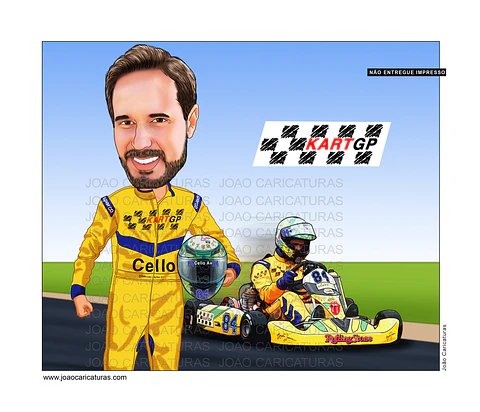 Caricatura corredor  homem namorado marido aniversariante corredor mini  kart  atleta medalha quadro banner camiseta velocidade presente criativo personalizado único hobby preferido