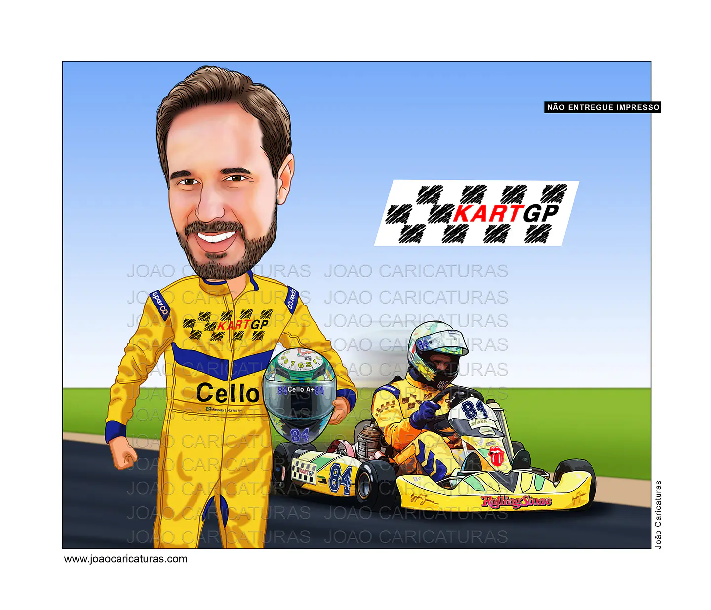 Caricatura corredor  homem namorado marido aniversariante corredor mini  kart  atleta medalha quadro banner camiseta velocidade presente criativo personalizado único hobby preferido 2
