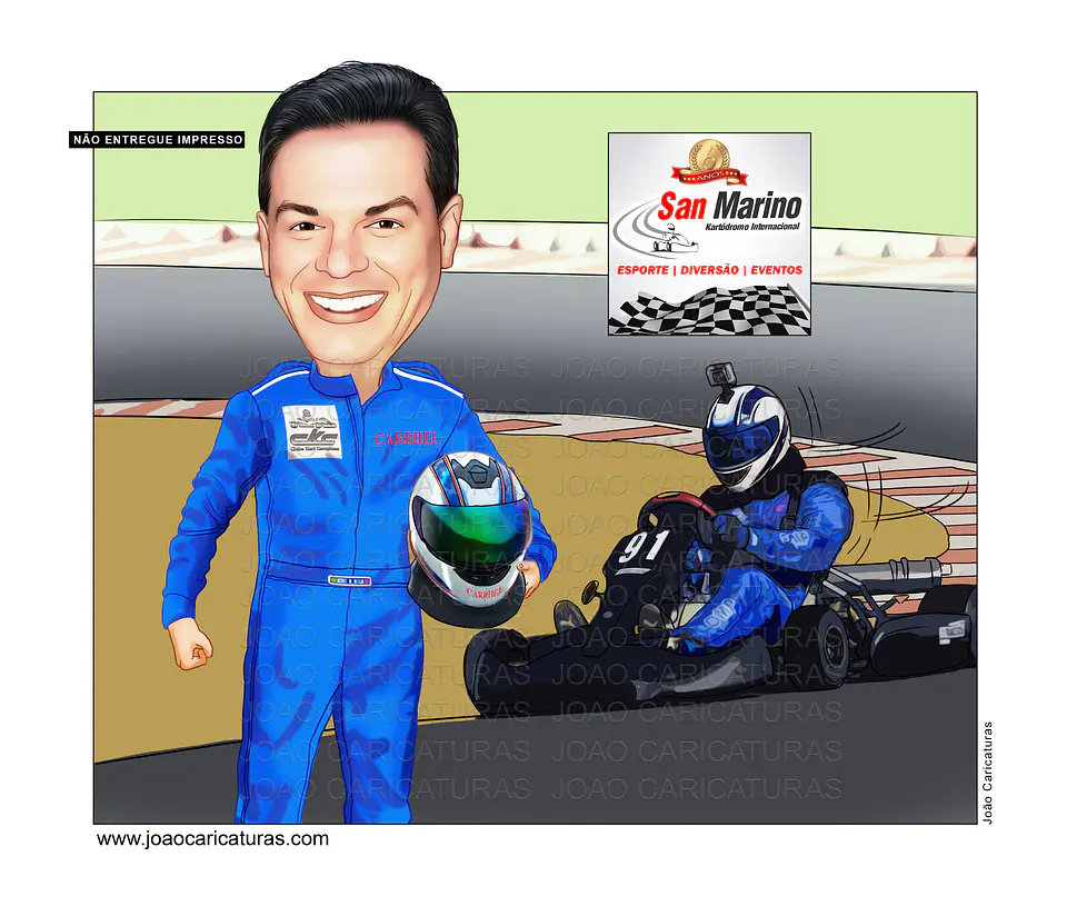 Caricatura corredor  homem namorado marido aniversariante corredor mini  kart  atleta medalha quadro banner camiseta velocidade presente criativo personalizado único hobby preferido 3