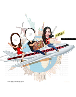 Caricatura para Banner Eu Fui (não impresso) festa de despedida aniversário viagem pontos turisticos países mudança tur avião voô convidados sem rosto 