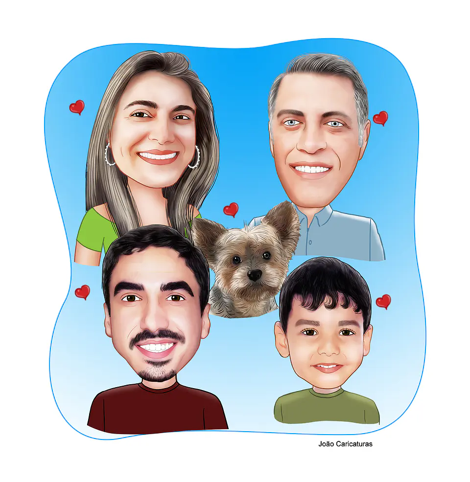 Caricatura de Família Personalizada | Pai, Mãe, Filhos, Avós e Netos 1