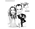 Caricatura casal  traço sem cor corel casamento noivo noiva drone controle remoto vetor vetorial 1 cor  brindando divertida