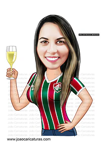 Caricatura mulher torcedora brindando aniversário fluminense palmeiras corinthias time bonita festa comemoração imprimir boteco champanhe 
