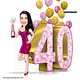 Lindas caricaturas festa convite aniversário mulher o  tema 20 30 40 50 anos balões rosa champanhe chandon brut rose floral flores delicado feminino bexiga dourado convite desenho mulher 