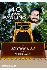 Caricatura aniversario homem fazendeiro construtor dirigindo trator esteira retro escavadeira eucalipto heineken plantação empresário agro negócio convite aniversariante  20 30 40 50 60 70 80 90 anos 