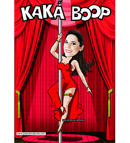 Caricatura aniversário convite mulher  dançarina performa-se cano barra beth boop palco show apresentação ginasta pole dance dançarina bailarina strep kan kan sensual