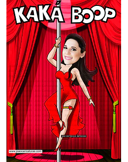 Caricatura aniversário convite mulher  dançarina performa-se cano barra beth boop palco show apresentação ginasta pole dance dançarina bailarina strep kan kan sensual