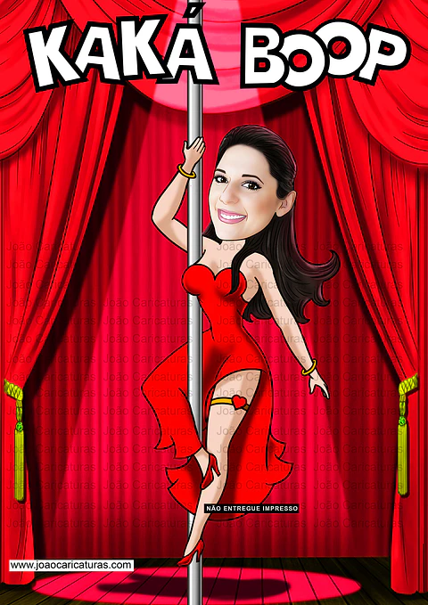 Caricatura aniversário convite mulher  dançarina performa-se cano barra beth boop palco show apresentação ginasta pole dance dançarina bailarina strep kan kan sensual