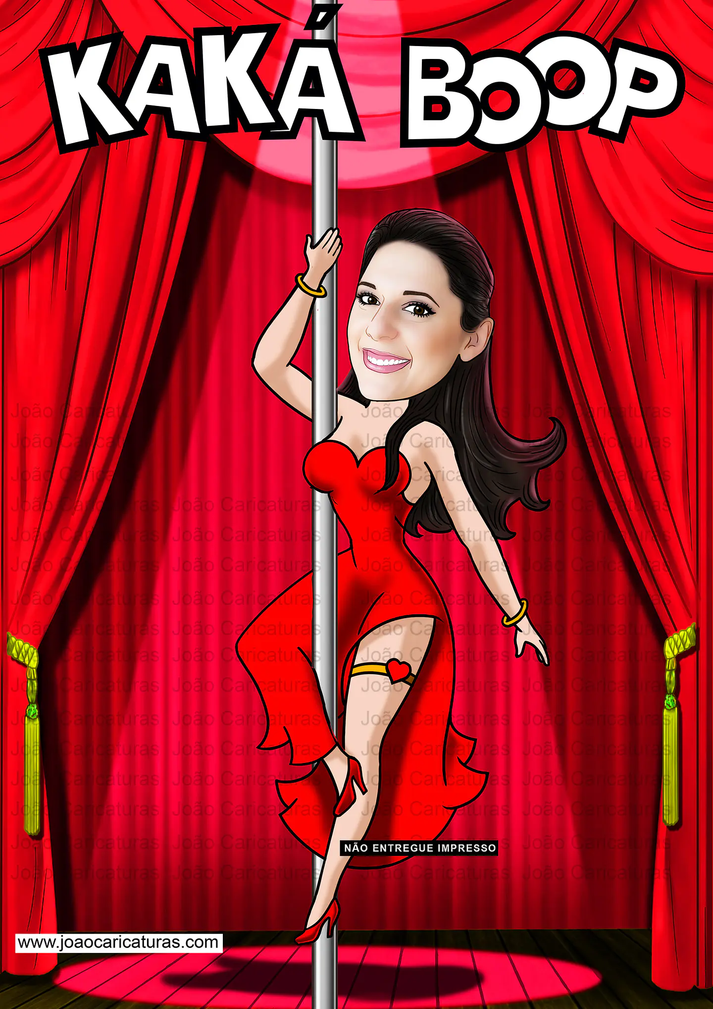 Caricatura aniversário convite mulher  dançarina performa-se cano barra beth boop palco show apresentação ginasta pole dance dançarina bailarina strep kan kan sensual 1