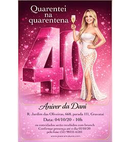 Caricatura Digital Personalizada para Aniversário Feminino 30 40 50 Anos | Convite Festa Tema Boteco Luxo Champanhe